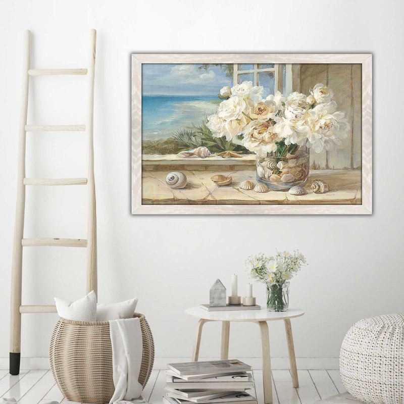 Au bord de la mer - Peinture, Cadre crème délavé, H 21,5 po x l 27,5 po x P 0,75 po