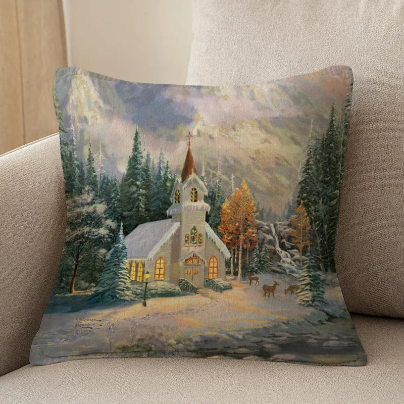 Coussin décoratif Thomas Kinkade Deer Creek Chapel