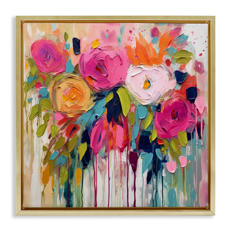 Urban Paint Bouquet Gold Framed Floater Canvas Wall Art by Irena Orlov , 25" H x 25" W, Metallic Gold Floater Frame
