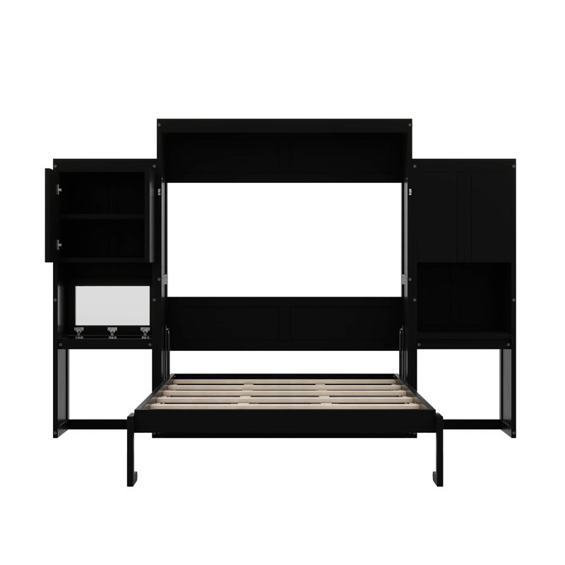 Grand lit escamotable avec bureau, coiffeuse et armoires, Espresso