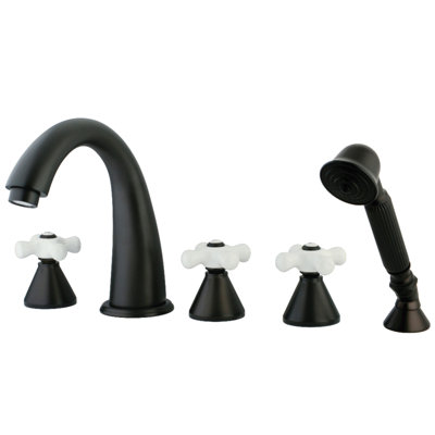 Robinet de baignoire romaine à 5 poignées et 3 poignées à fixation sur le comptoir avec laiton Kingston Kingston