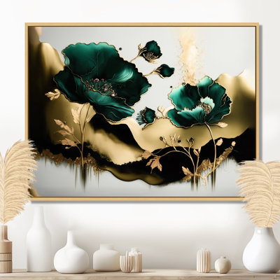 Impression sur toile, « Euphoria florale de pavot doré et vert II - Pavot floral »