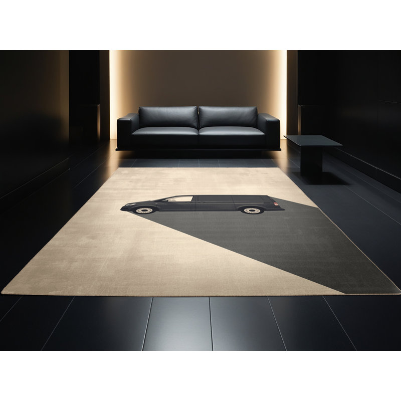 Machine Washable Vehicles And Transportation Delivery Van Modern & Contemporary Rug in Beige – Beige Binding, 2x4