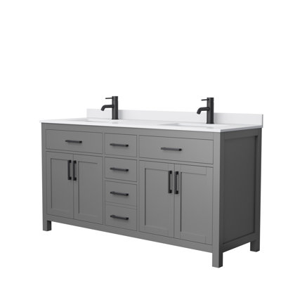 Meuble-lavabo double autoportant de 66 po avec plateau en marbre Beckett
