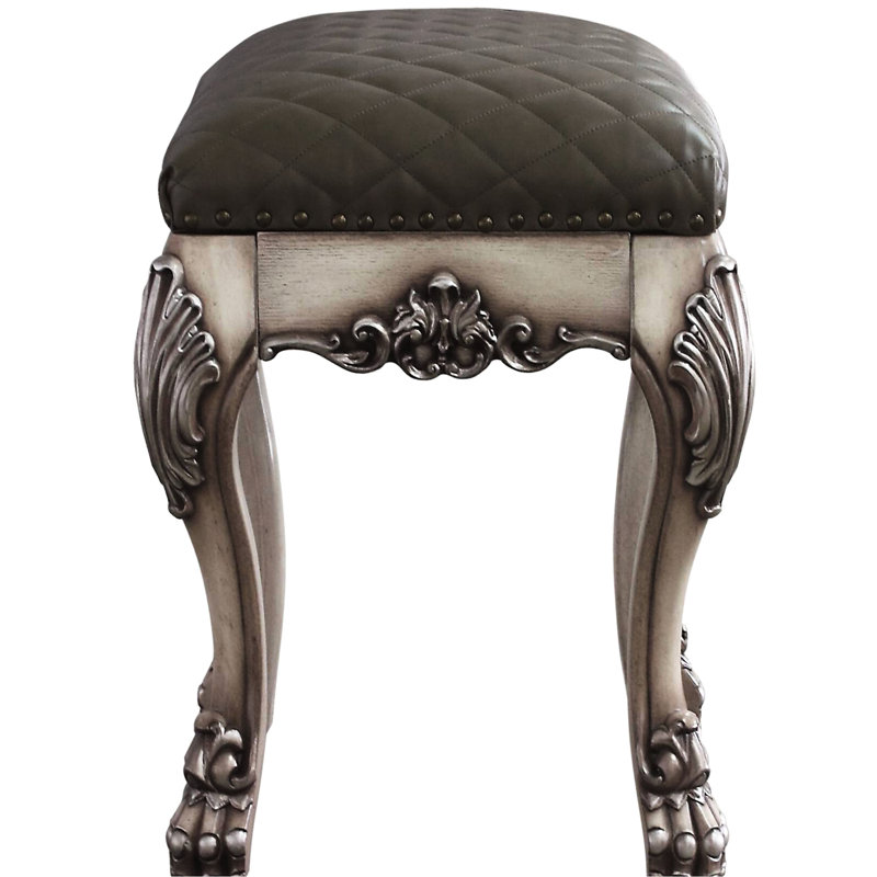 Tabouret de coiffeuse élégant en gris et blanc os rétro pour une chambre à coucher sereine et luxueuse