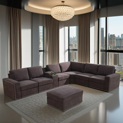 Oslo Brown Flannel Sectional 8-Piece Living Room Sofa Set