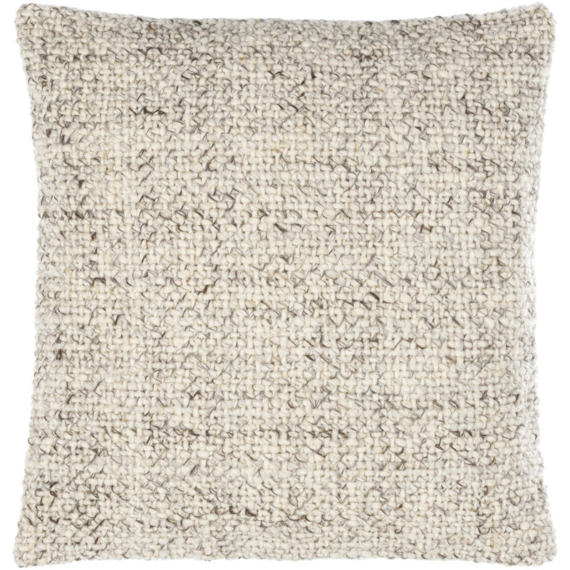 Antique White Textured Wool Square Throw Pillow