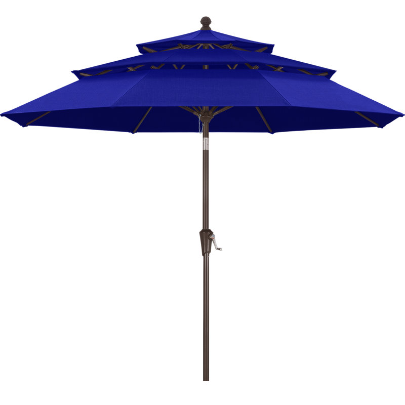 Parasol de marché à 3 niveaux en oléfine de 2,74 m (9 pi), avec inclinaison et levage à manivelle., Bleu foncé