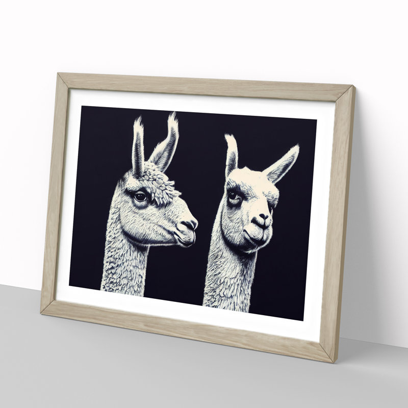 Two Llamas Vol.4 - Single Picture Frame Print, 25cm H x 34cm W x 2cm D, Oak Framed