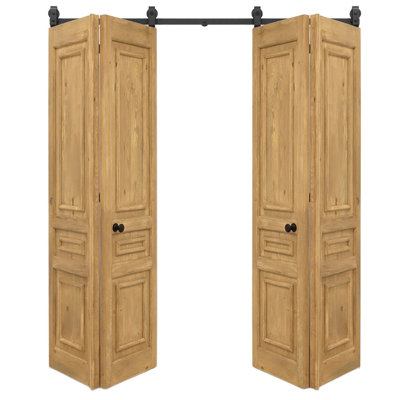 Double Bi-Folding System Solid Pine Barn Door TOSCANA