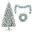 Arbre de Noël enneigé 6 pi, ensemble illuminé avec arbre, guirlande et couronne, arbre de Noël articulé artificiel avec lumières DEL colorées, 8 modes d'éclairage, pommes de pin, décoration des Fêtes pour la maison