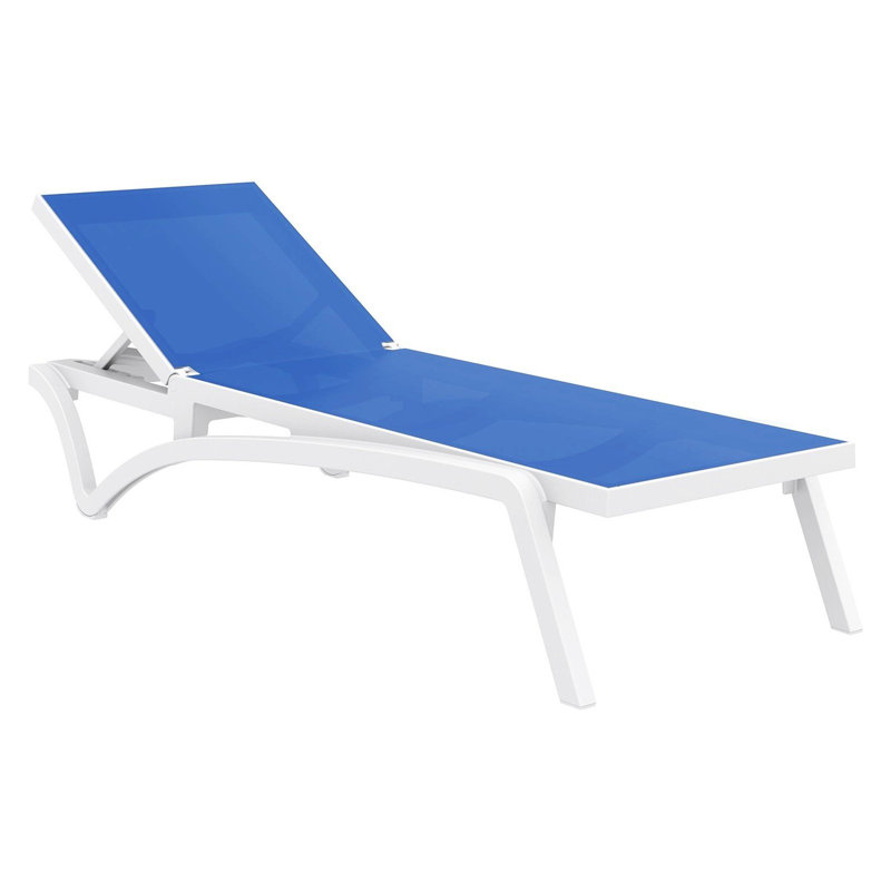 76" Long Reclining Single Chaise, White/Blue