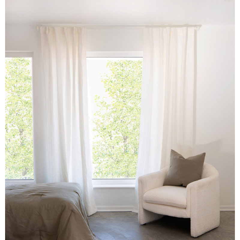 100% French Linen Curtain Set, Cream, 50" W x 108" L