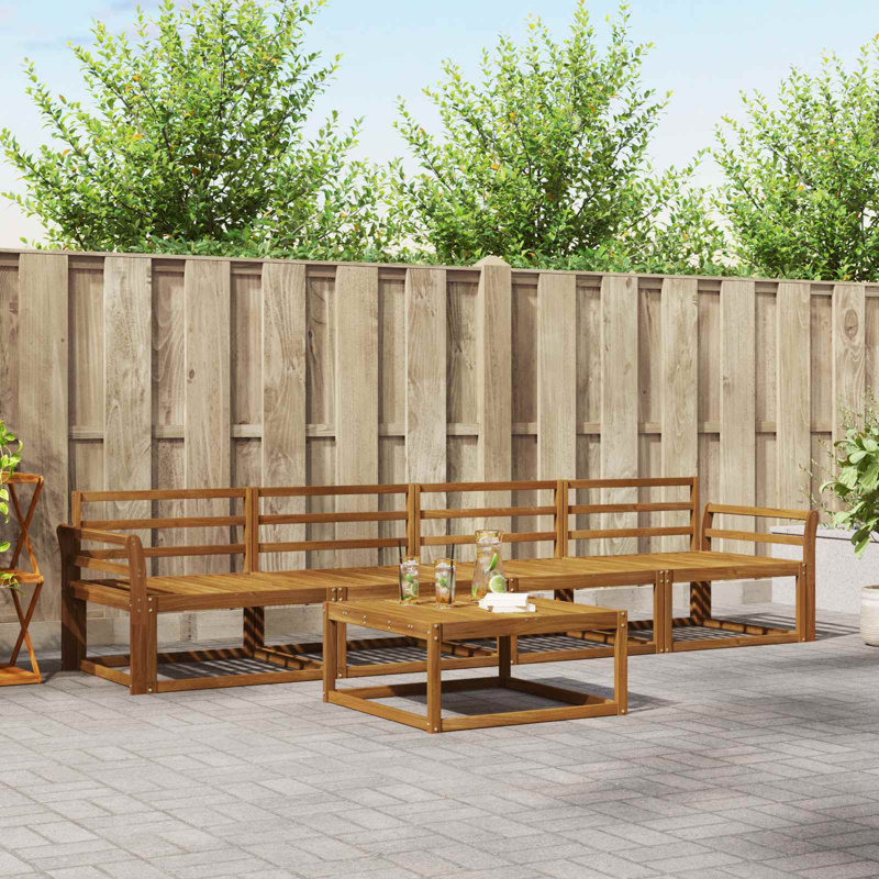  Outdoor Sofa Set 5 Pcs Natural Solid Acacia Wood