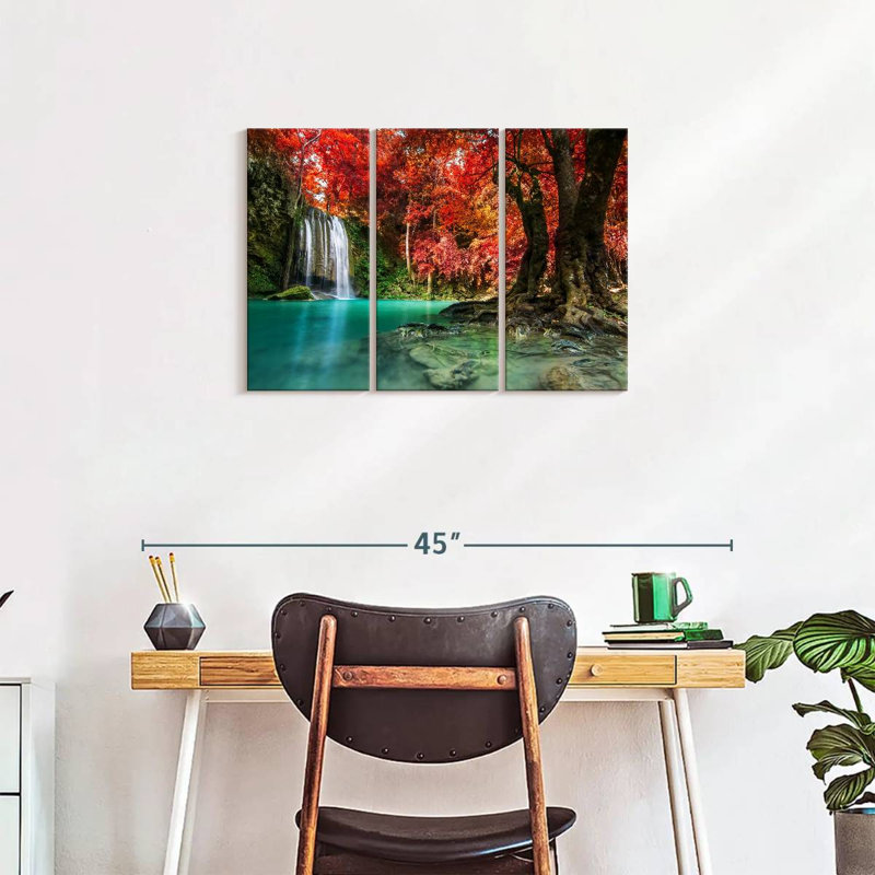 «Autumn Trees and Waterfall», reproduction d'art sur toile, H 20 po x l 33 po x P 1,25 po