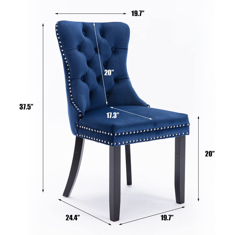 Dining Chairs, Upholstered High-end Tufted Dining Room Chair with Nailhead Back Ring, Black, Navy Blue Velvet, 4
