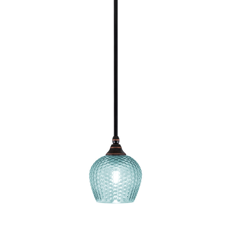 Stem Hung Mini Pendant With 6" Glass, Turquoise