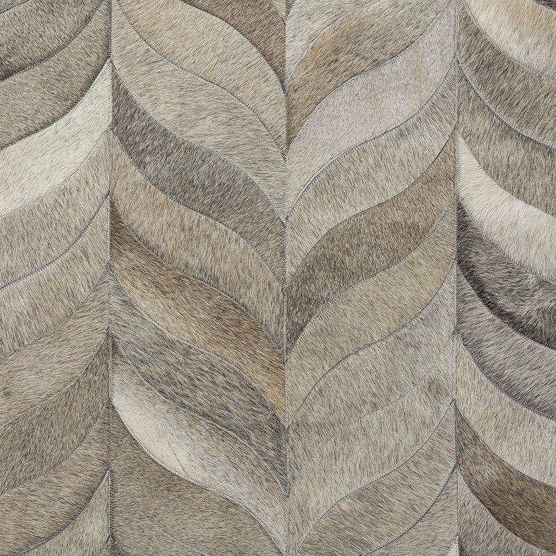 Ceres Cowhide Chevron Area Rug, Rectangle 5' x 8', Mink/Beige/Gray