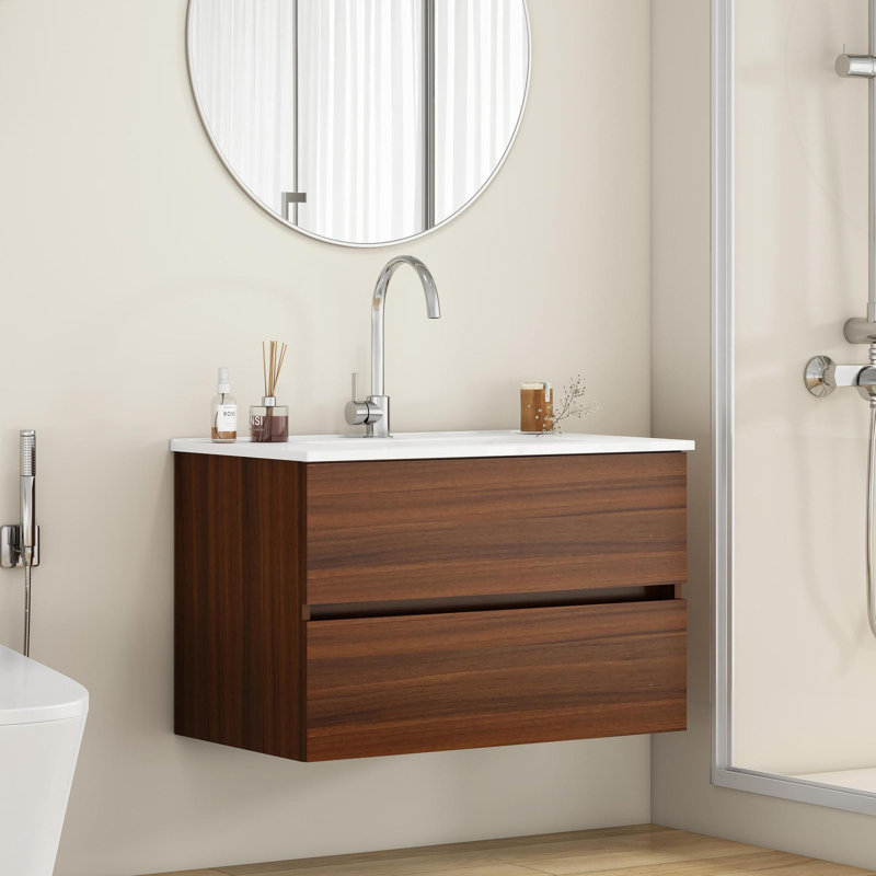 Modern Elegance 32-Inch Floating Bathroom Vanity, Walnut