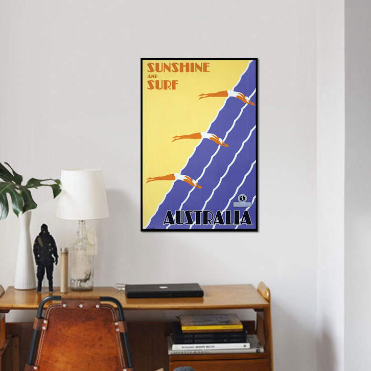 « soleil et surf australie », impression sur toile, H 18 po x l 12 po x P 1,5 po, Toile tendue, Pas de tapis