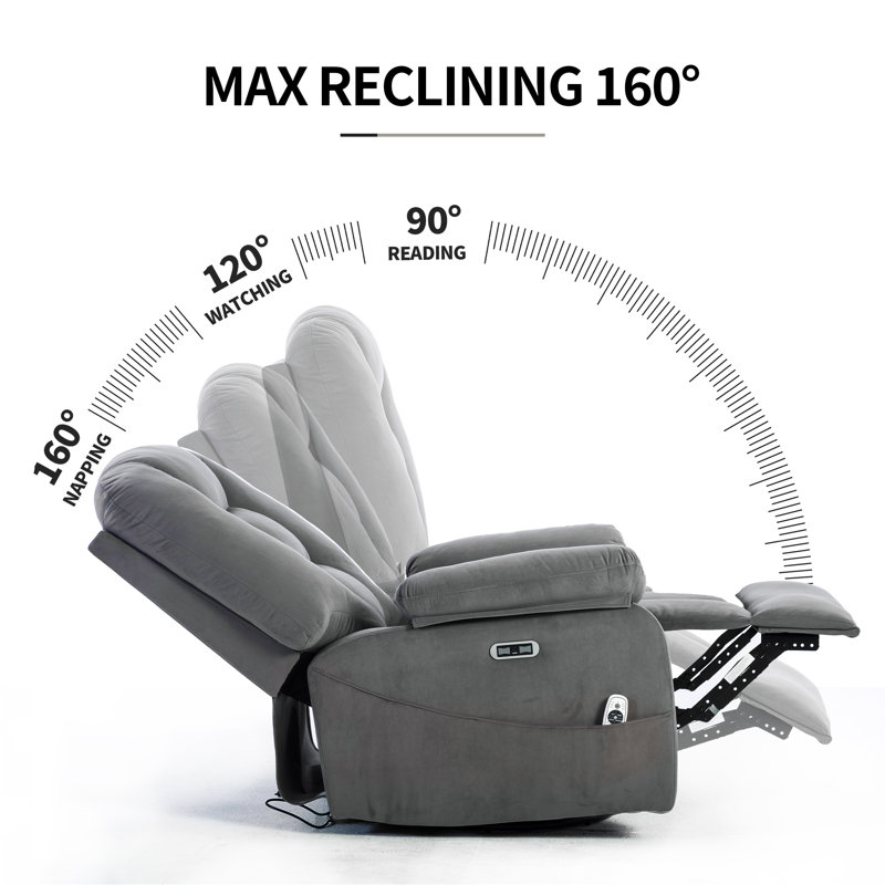 Latitude Run® Oversized Power Swivel Rocker Recliner Chair for Adults  with Heat and Massage, Dark Gray