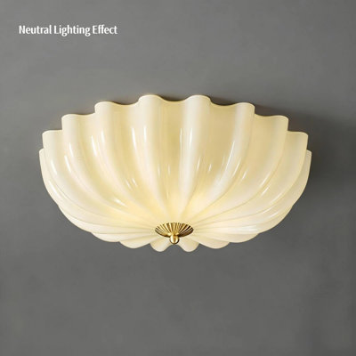 Beige Shell-shaped Ceiling Light With Gold Accent