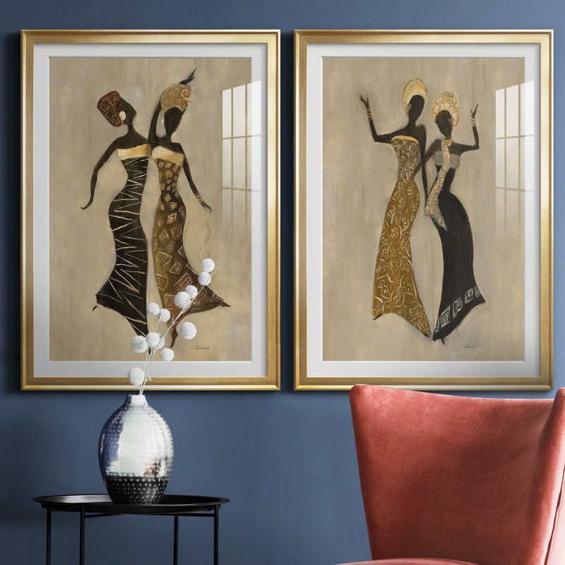 «Celebration I», ensemble de 2 reproductions d'art, H 26,5 po x l 73 po x P 1,5 po, Papier encadré doré, Blanc
