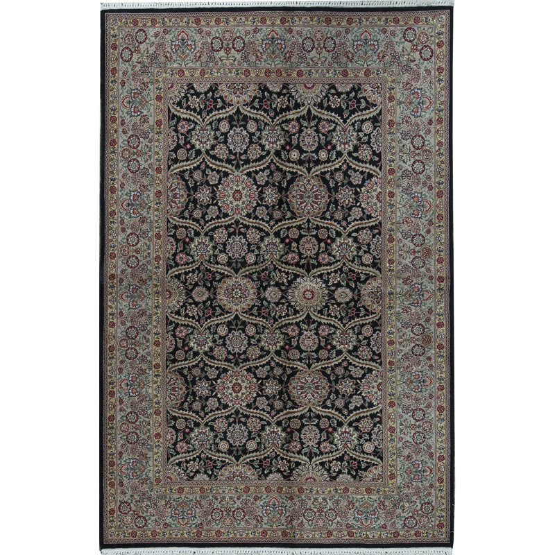 Tapis oriental en laine noué à la main noir / gris / or Manchuria
