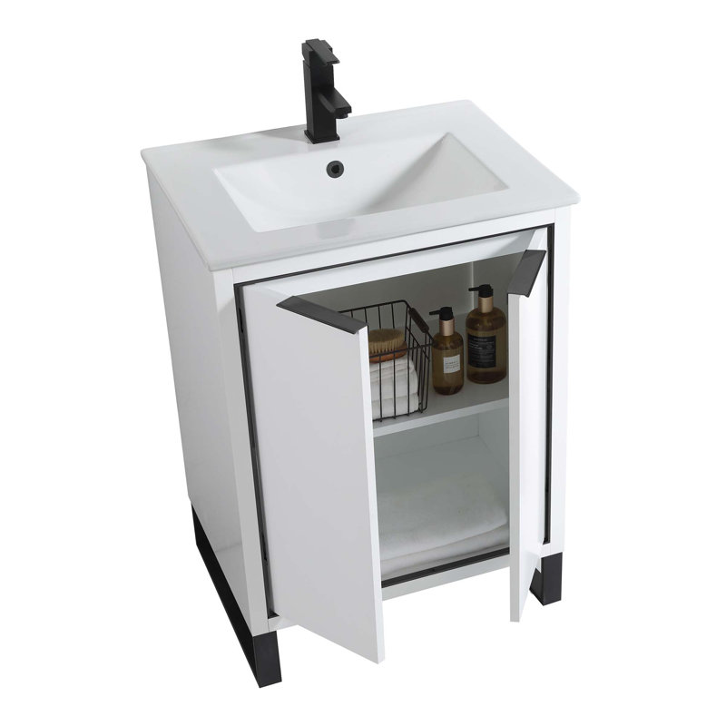 24'' Single Bathroom Vanity Set, Matte Black, White