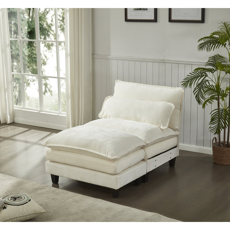 Fauteuil et repose-pieds Luqi, Chenille beige