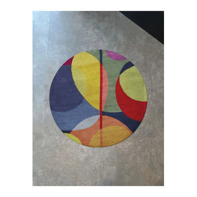 Multicolored Geometric Circle Shape Patterned Modern Woven Base Round Decorative Carpet