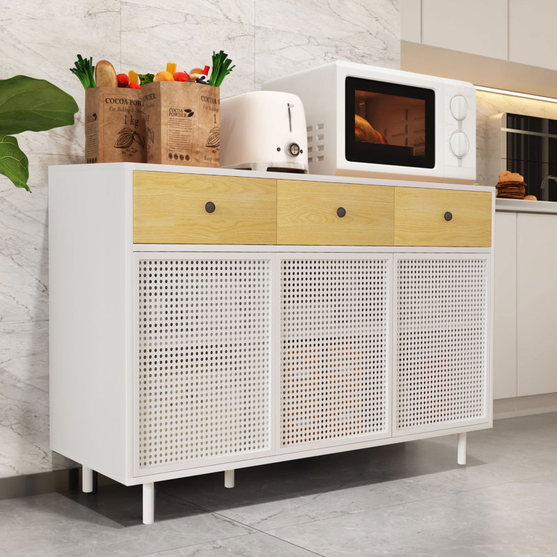Armoire d'appoint Teyha, Blanc / Naturel
