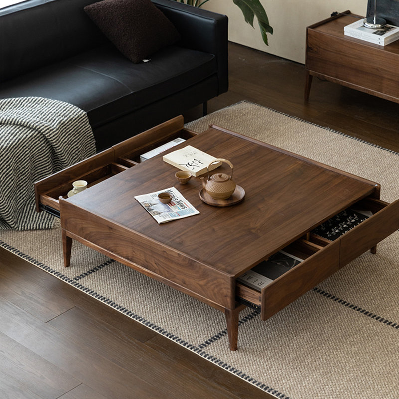 Table basse italienne minimaliste carrée en bois massif, H 13,8 po x L 31,5 po x l 31,5 po