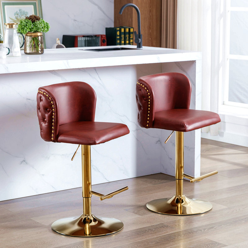 Tabourets de bar pivotants à hauteur réglable, tabourets de bar rembourrés en polyuréthane moderne avec dossier complet capitonné