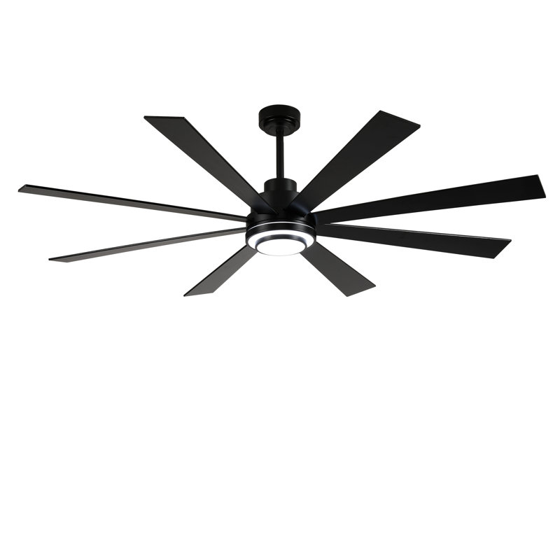 72"Matte Black Ceiling Fan With LED Light 