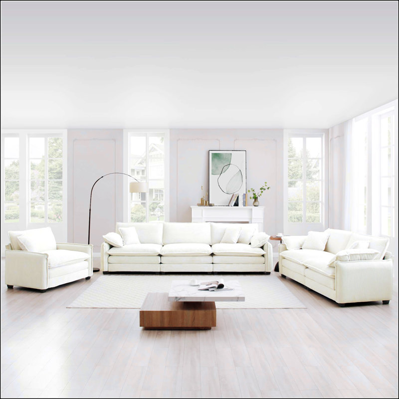 3 Piece Comfortable Oversized Sectional Sofa, Gray