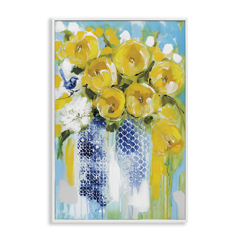 Fleurs jaunes ensoleillées, estampe numérique, design par Amanda Brooks, H 24 po x l 16 po