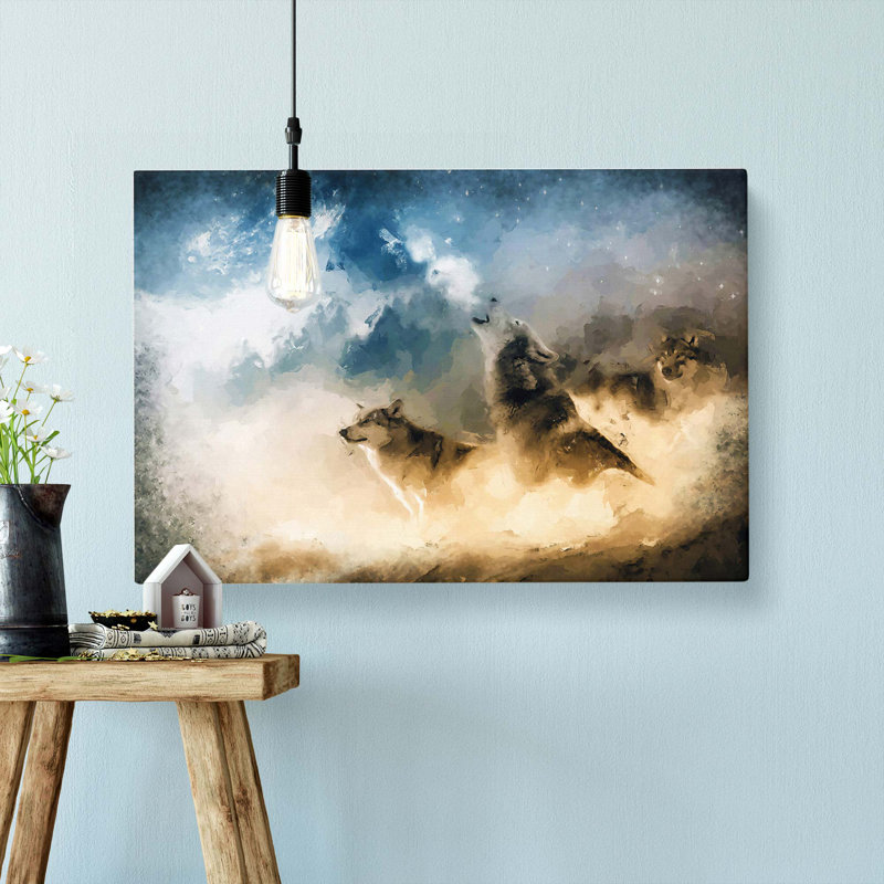 Wolves Howling in the Forest in Abstract - Wrapped Canvas, 50cm H x 76cm W x 3cm D
