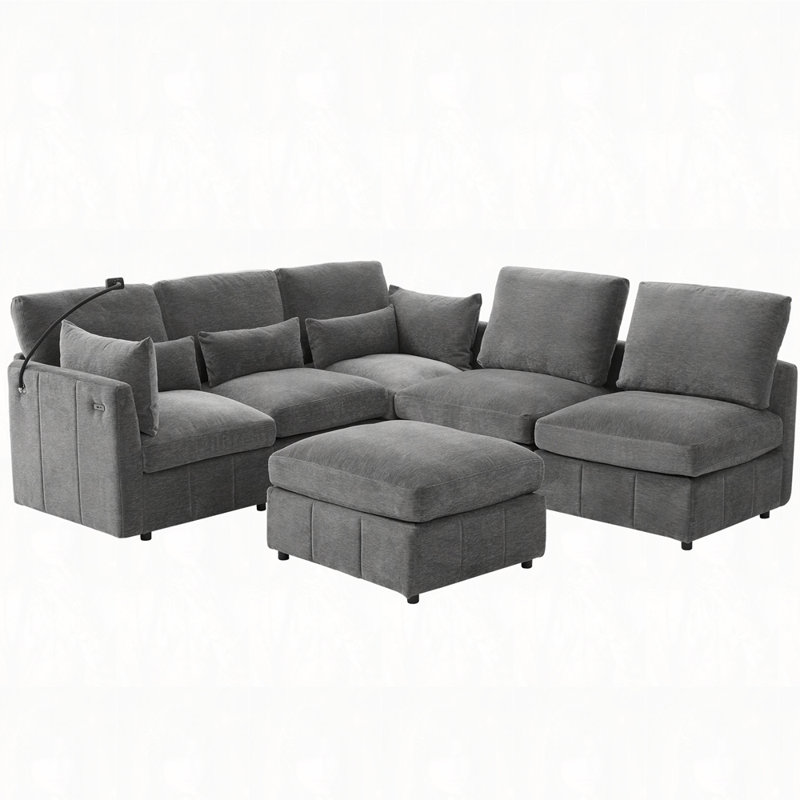 Chenille Upholstered Modular Sectional Sofa, Gray