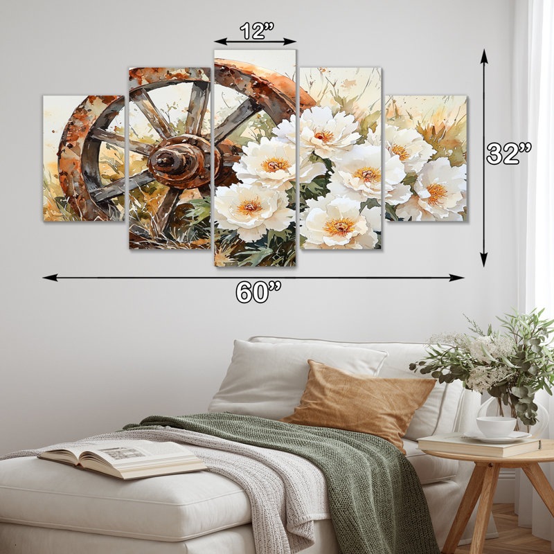 Pivoines par la roue de chariot I - par Wall Art - décoration murale traditionnelle diamant
