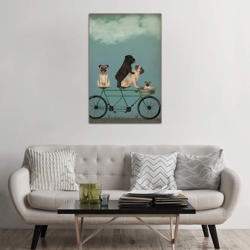 «Pug Tandem» - Imprimé, Toile tendue, H 12 po x l 8 po x P 0,75 po