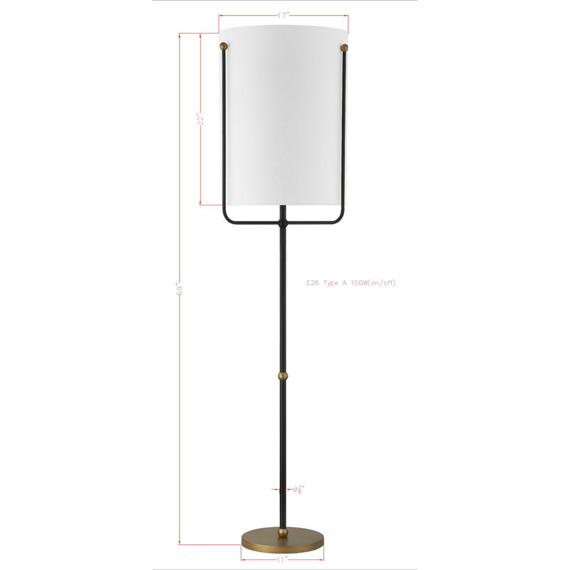 Lampe sur pied 69 po avec abat-jour en tissu Pilar, noir / or