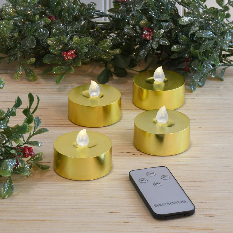 Extra Large Battery Operated Tea Lights with Remote Control, Gold