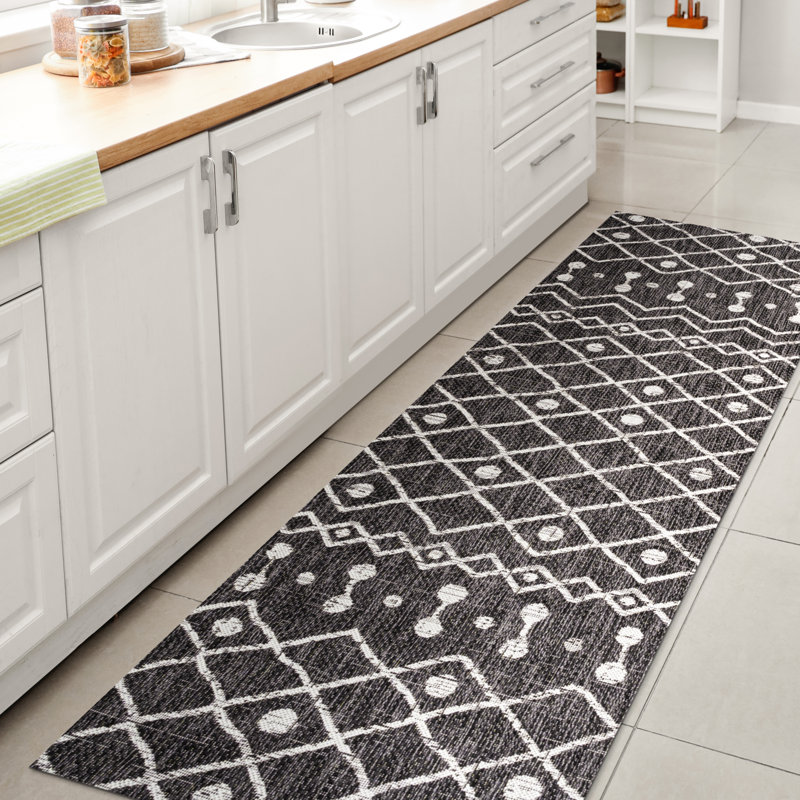 Tapis intérieur / extérieur noir / ivoire Wemoorland Tribal Bohemian, Tapis de couloir 2 pi 2 po x 8 pi