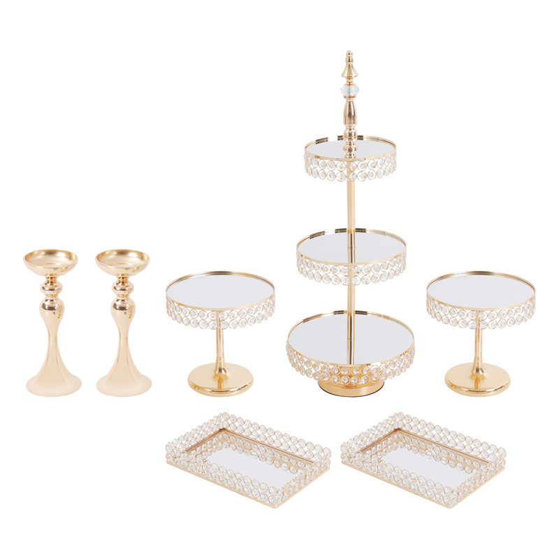 Ensemble de 7 présentoirs à gâteaux et desserts pour table, comprenant une tour à cupcakes et des plateaux, idéal pour un mariage, un anniversaire ou une fête.