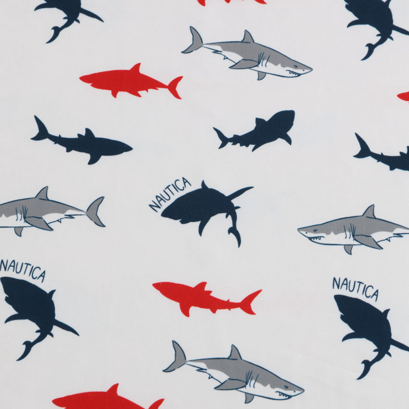 Queen Black and White Shark Print Microfiber Sheet Set