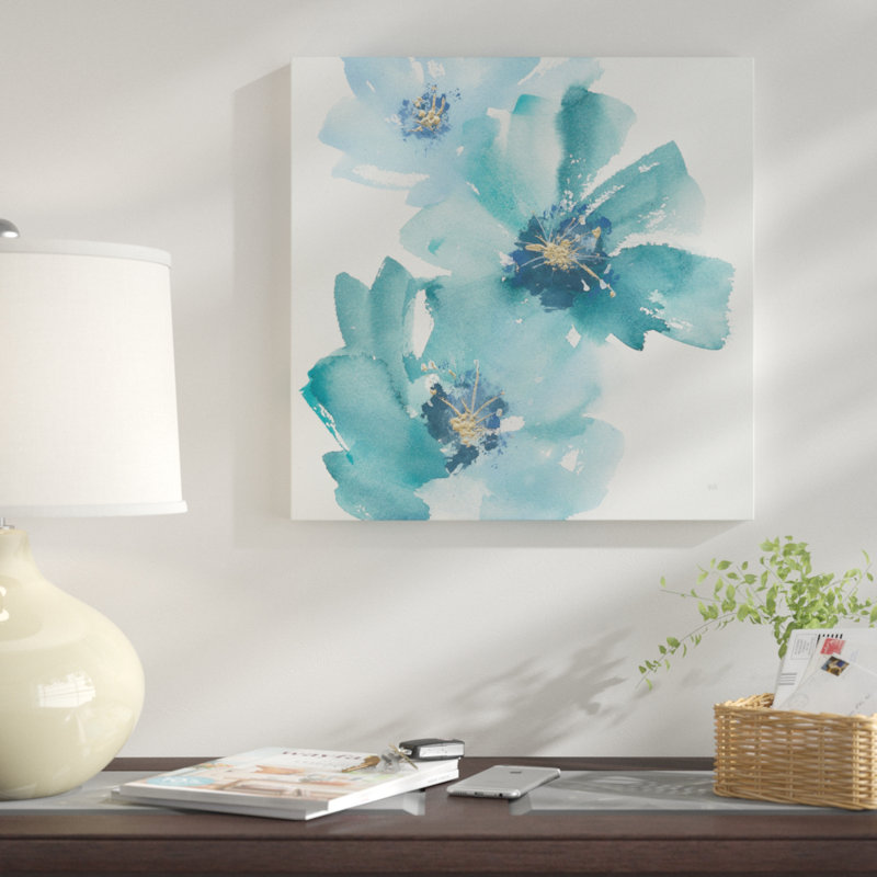 «Teal Cosmos IV», reproduction de peinture à l'aquarelle, H 28 po x l 28 po x P 1,5 po, Toile tendue