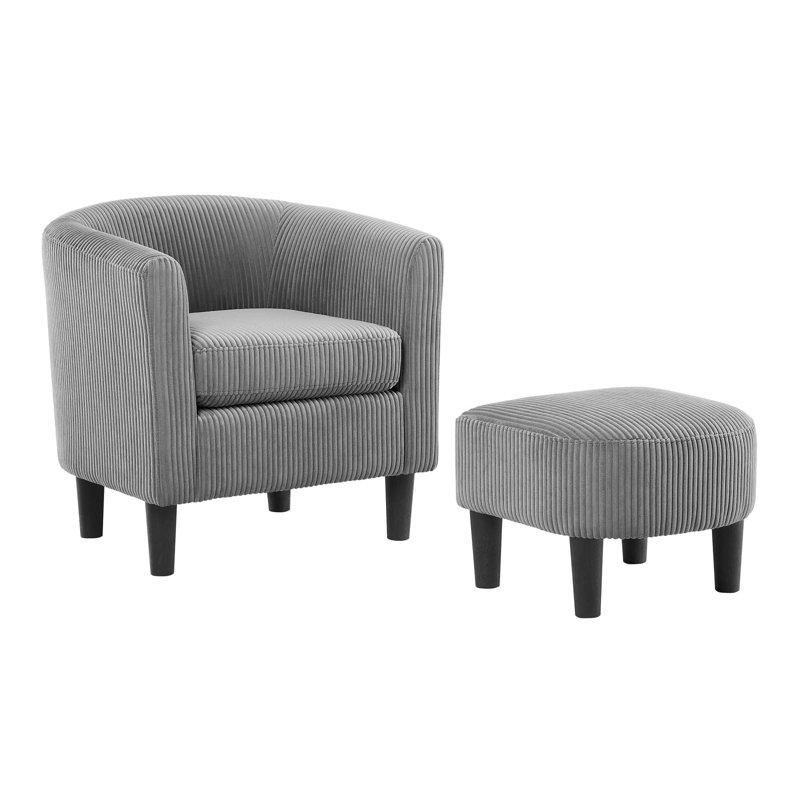 Upholstered Chair With Ottoman, Gray Corduroy 1