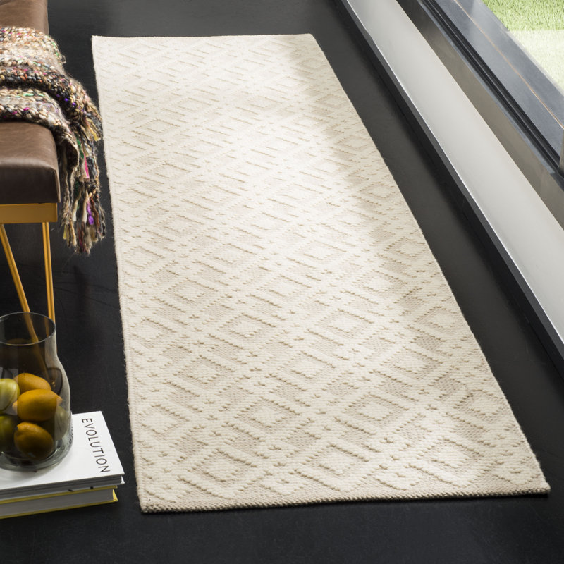 Tapis en laine et coton ivoire à motif géométrique tissé à la main Vermont, Tapis de couloir 2 pi 3 po x 12 pi