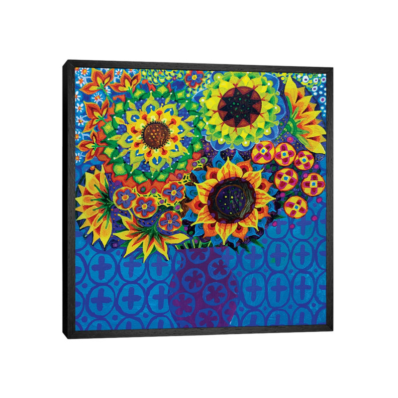 Sunflowers I by Imogen Skelley - Painting on Canvas, 45.72cm H x 45.72cm W x 3.81cm D, Black Framed